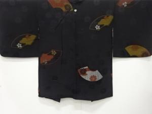 大正ロマン　漆　地紙に花模様織出し　一ツ紋羽織